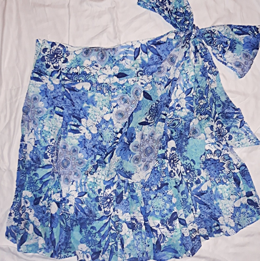 George Linen faux wrap skirt